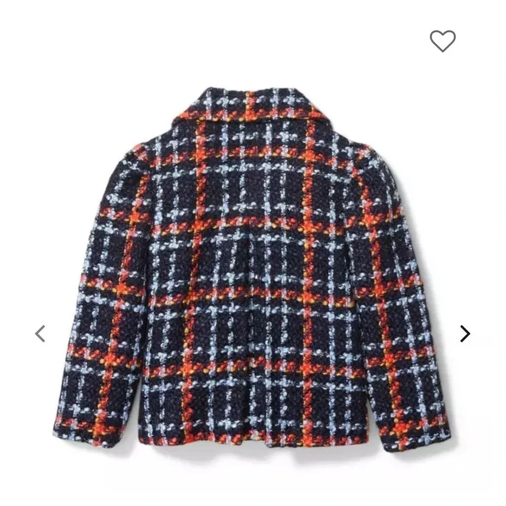 Janie and Jack Plaid Boucle Jacket Girls 18-24 Month Double Breasted Gold Button